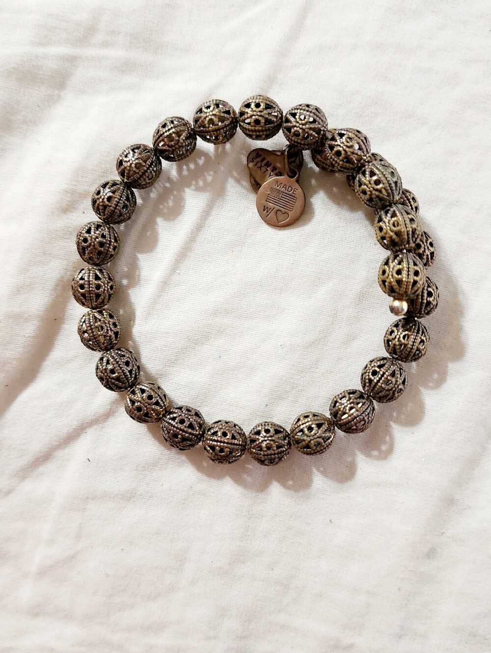Alex and Ani Antiqued Filigree Bead Stretch Bracelet - Bronze